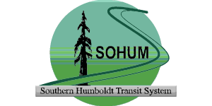 Southern Humboldt Intercity Logo. Bus driving across a green countryside in Humboldt County